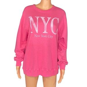 Hollister Hot Pink Pullover Sweatshirt NYC Logo Overside Boxy Loose Fit SZ XS